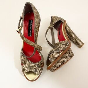 Charles Jourdan real snake skin platform sandals size 8